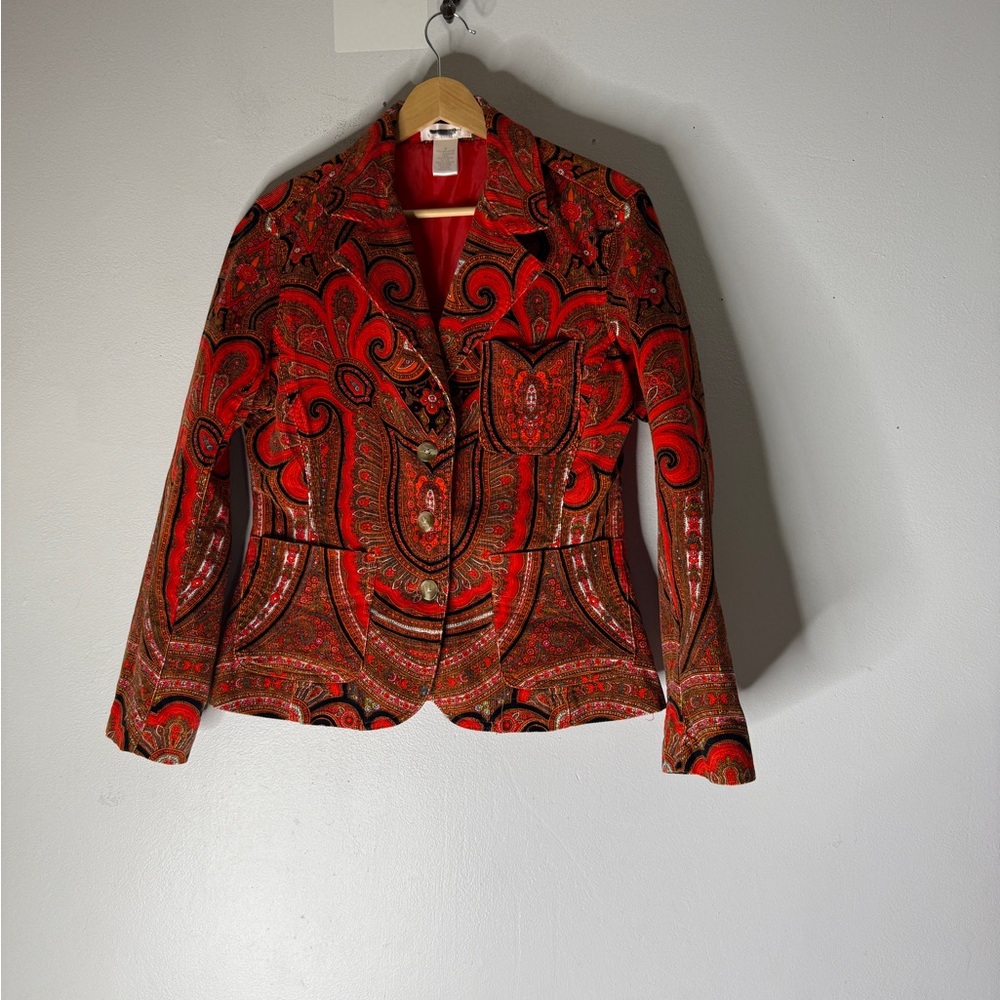 Isaac Mizrahi For Target Red Paisley Corduroy Blazer Jacket Women’s Size M Boho